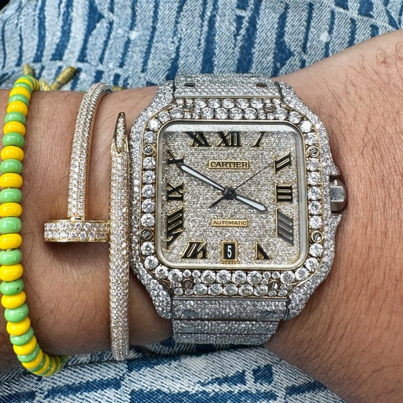 Cartier Santos BLACK ADLC STEEL Large Men's 40mm Roman Gold Dial